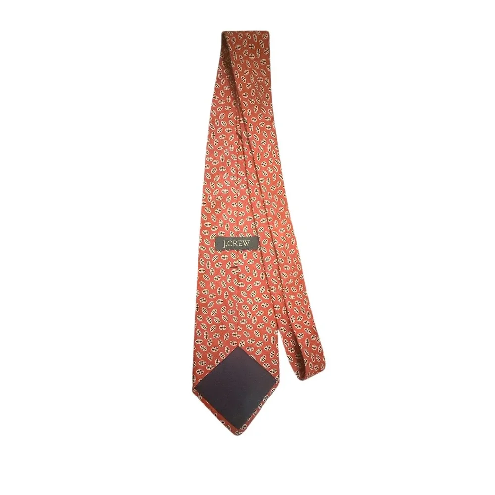 J.Crew 100% Silk Tie Coral Geometric Pattern Men's Necktie Made in‎ USA